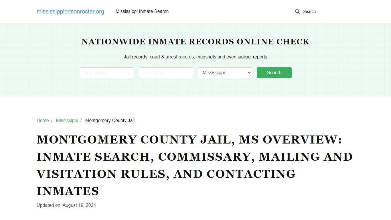 Montgomery County Jail, MS: Offender Lookup, Contact Info, Visitations